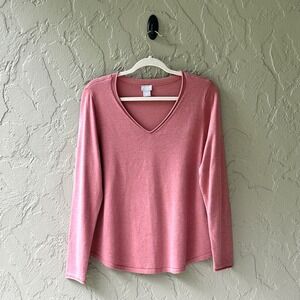 Chico's Women's 1 Burnished Rose Pink V-Neck Lightweight Pullover Sweater NWT